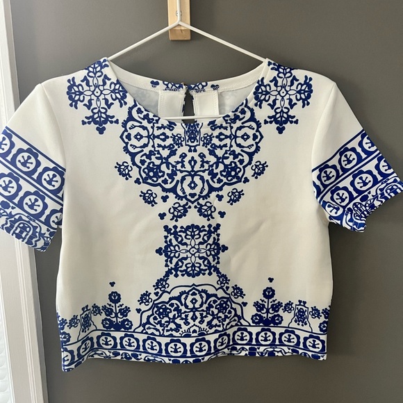 White & Blue Crop Shirt - Picture 1 of 5